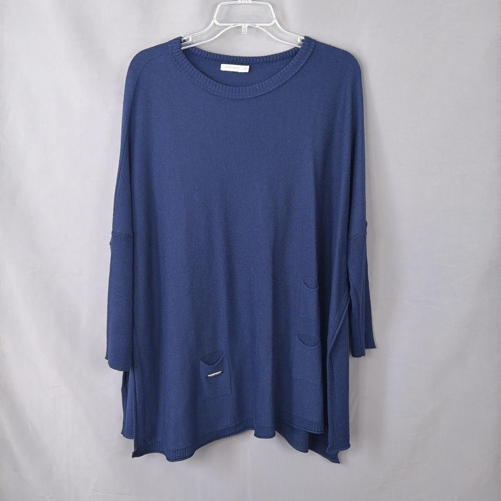 MerSea Catalina Travel Sweater Blue Knit Lagenlook Coastal Oversize Boxy OS